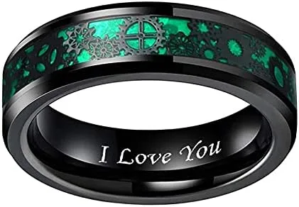 Vista 2 de CROWNAL Anillo de boda de carburo de tungsteno con diseño de dragón celta negro de fibra de carbono verde de 0.236 in y 0.315 in, grabado "I Love