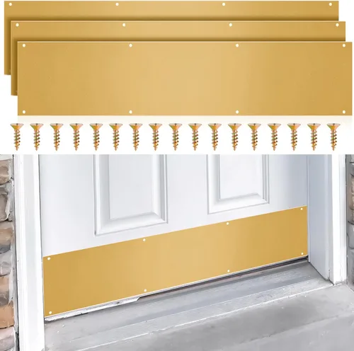 Vista 13 de Dunzy Placa protectora inferior de puerta con tornillos negros de grosor de aluminio satinado, placa de empuje de puerta de metal pulido