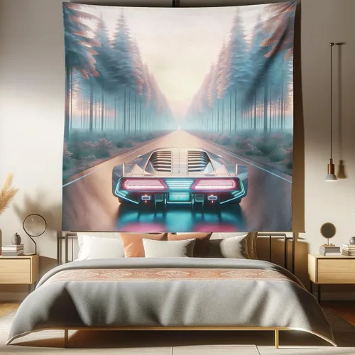 Vista 132 de Ambesonne Tapiz Trippy, vista panorámica de la cascada con bosques de ensueño y mandala oriental psicodélico, decoración de tela para colgar