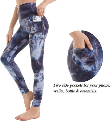 Vista 4 de iniber Pantalones de yoga de cintura alta con bolsillos para mujer, elásticos en 4 direcciones, suaves, para correr, entrenamiento, pantalones