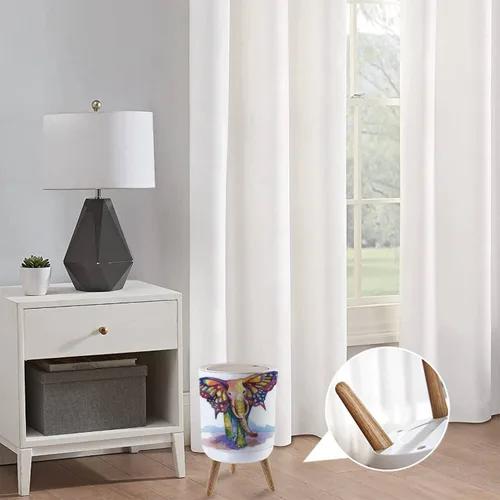 Vista 4 de Cubo de basura pequeño con tapa para baño, cocina, oficina, pañal, acuarela, elefante, mariposa, alas de fantasía, animal, dormitorio, basura, cesta