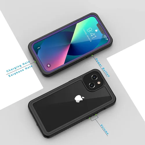 Vista 6 de Lanhiem Funda para iPhone 13, impermeable IP68, a prueba de polvo, a prueba de golpes, con protector de pantalla integrado, cubierta frontal