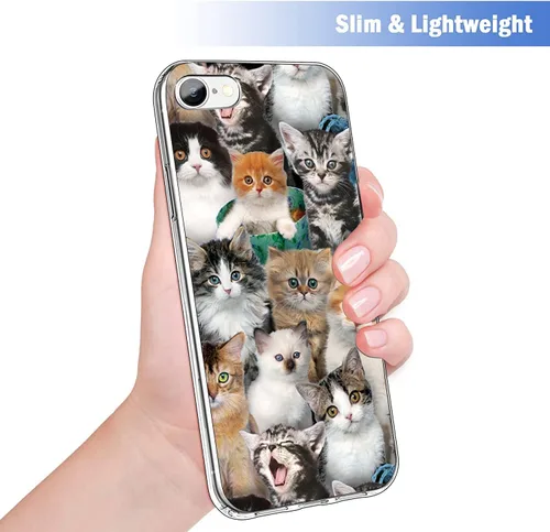 Vista 2 de Compatible con iPhone 7/8/SE, diseño de gato, funda protectora de TPU a prueba de golpes