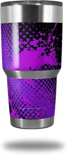 Vista 3 de Vinilo Wrap para Yeti Rambler vaso – 30 oz Halftone Splatter, rosado, azul (Blue Hot Pink)