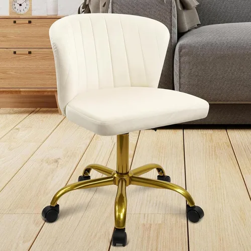Vista 9 de CLATINA Silla de escritorio de oficina en casa, sillas de tocador de terciopelo, base dorada, ergonómica, pequeña, bonita, altura ajustable