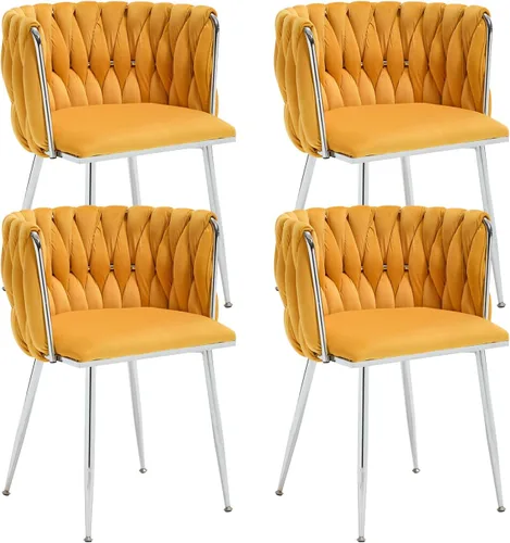Vista 17 de Juego de 2 sillas de comedor de terciopelo, sillas tapizadas tejidas para sala de estar, sillas modernas de cocina y comedor, sillas decorativas