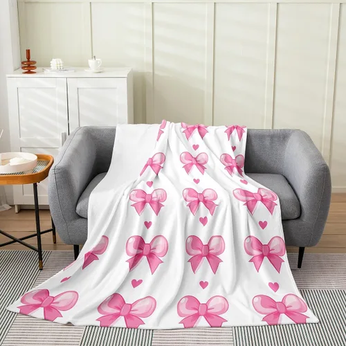 Vista 21 de Erosebridal Manta de franela con nudo de lazo para niñas, 40 x 50 pulgadas, diseño de rayas de diamante, para sofá cama y cama de vellón para niños