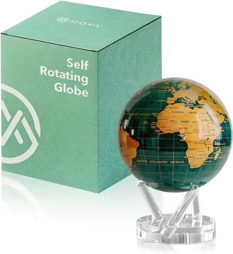 Vista 11 de MOVA Globe - Verde esmeralda y dorado clásico (4.5 pulgadas) Movimiento alimentado por energía solar Sin baterías Regalo para escritorio
