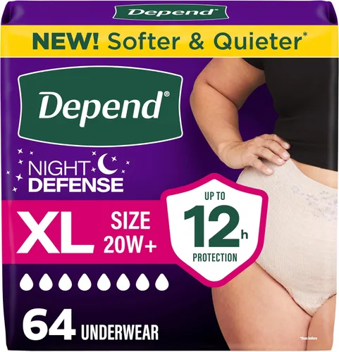 Vista 23 de Depend Night Defense - Pañales para adultos, ropa interior para incontinencia y fugas de vejiga posparto para mujer, desechables, durante la noche