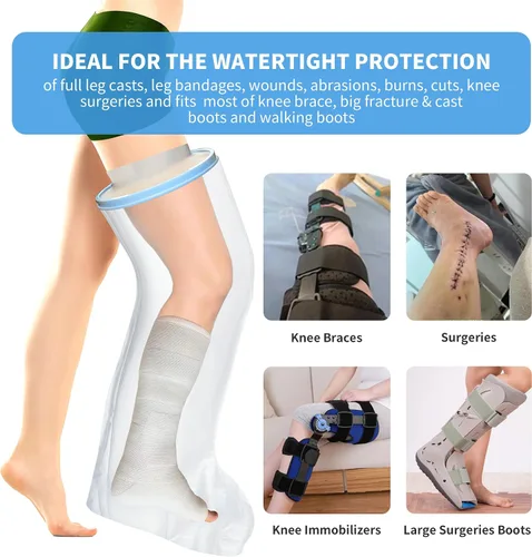 Vista 13 de Protector de pierna para adultos para ducha, vendaje de ducha impermeable y cubierta fundida, protección completa de pierna hermética para piernas