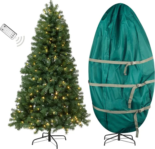 Vista 8 de Elf Stor - Árbol de Navidad preiluminado flocado de 6 pies con soporte verde/blanco