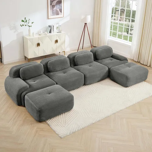 Vista 27 de Sofá moderno comprimido sin armazón de 116", sofás seccionales de 3 plazas para sala de estar, sofá seccional modular de pana verde nube, espuma