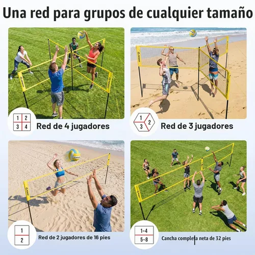Vista 6 de 4 Square Volleyball Game Set, 4 Way Net System with 16FT & 32FT Court, Adjustable Height Backyard Badminton Combo, Portable Outdoor Kit with Ball