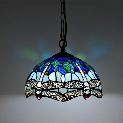 Vista 16 de Lámpara Colgante de Vidrio Emplomado Estilo Tiffany con Enchufe, 12" de Ancho Diseño de Glicinia Lámpara Colgante, Cadena de 60 Pulgadas Cable de 15