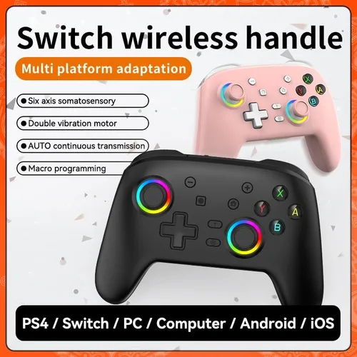 Vista 3 de RALAN Wireless Black Pro Controller Compatible with Nintendo SwitchOLEDLite, with LED Color Light, Programmable Function, Wake-Up, Gyro Axis, Turbo