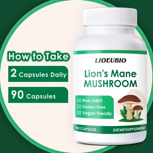 Vista 4 de LIOEUBIO Complejo de hongos con melena de león, reishi, cordyceps y vitamina C, sin OMG, 90 cápsulas veganas