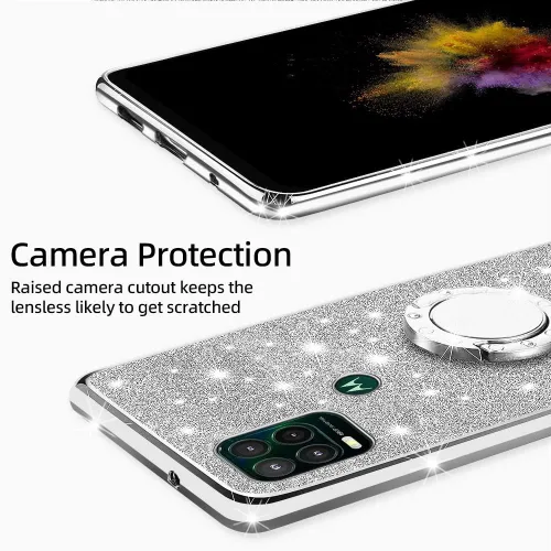 Vista 4 de Funda para Moto G Stylus 5G (2021), bonita funda de teléfono TPU de silicona con purpurina de lujo para mujeres y niñas con soporte, soporte