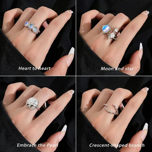 Vista 4 de KISS WIFE Cute Rings Set Multi-style available Y2K Preppy Aesthetic Ring Sets for Teen Girls Women, Colorful Trendy Jewelry Gold Stackable Joint