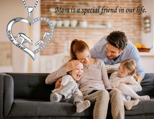 Vista 5 de Regalo para el día de la madre, plata de ley 925, collar con colgante de corazón de amor, mamá, oso, panda, elefante, perezoso, animales, collares