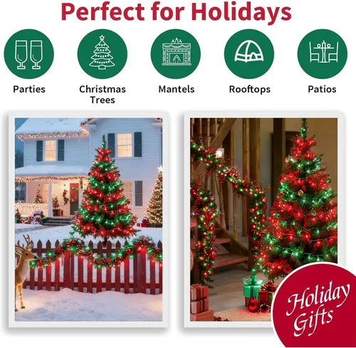 Vista 7 de LAMPHOME 100 unidades de rojo y verde - Tira de luces - 21.6 pies de luces LED de Navidad, mini luces LED para decoración de interiores, exteriores