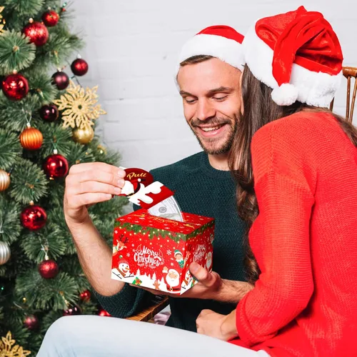 Vista 5 de Caja de dinero de Navidad para regalo en efectivo, caja sorpresa de felicidad, cajas de dinero con tarjeta extraíble de Papá Noel y 30 bolsas
