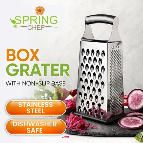 Vista 2 de Spring Chef Rallador profesional de queso parmesano grande, rallador de caja de metal de acero inoxidable con asa, triturador de alimentos de cocina