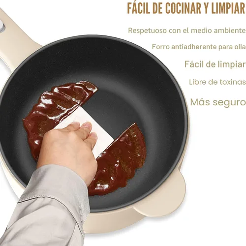 Vista 5 de Dezin Cocina Eléctrica, Sartén Antiadherente Sauté de 2L, Cocina de Fideos Rápida, Mini Olla para Bistec, Huevo, Arroz Frito, Ramen, Avena, Sopa