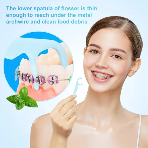 Vista 3 de 150 unidades de tirantes de menta suave para adultos y niños, hilo dental de ortodoncia para aparatos ortopédicos que se ajustan debajo del alambre