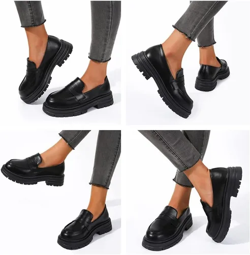 Vista 5 de LinnOaks Tacones de plataforma negros para mujer, punta abierta redonda, tacones altos gruesos, zapatos de tacón alto con diamantes de imitación