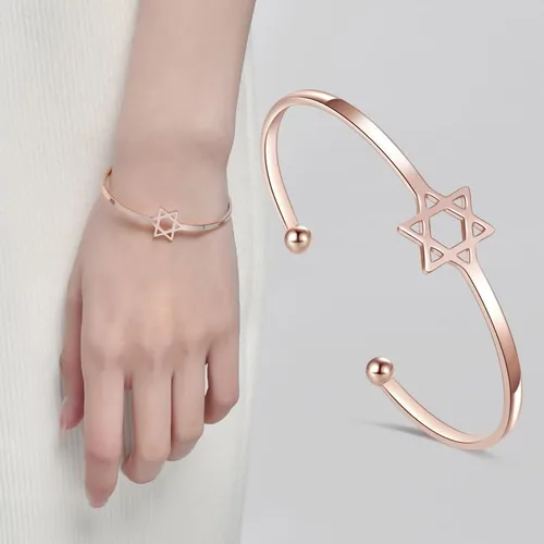 Vista 3 de RUIZHEN Juego de collar y aretes de acero inoxidable con estrella de David judía para mujeres y niñas
