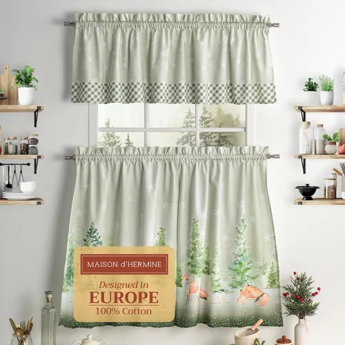 Vista 18 de Maison d' Hermine Juego de cortinas de cocina para ventanas, juego de cortinas de cocina 100% algodón, cenefas para el hogar [2 niveles