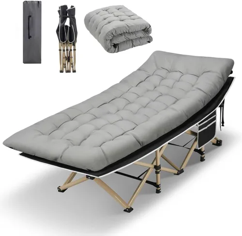 Vista 13 de HABUTWAY Catre de campamento, catre portátil para adultos, catre para dormir de 28 pulgadas de ancho, carga máxima de 600 libras con colchón grueso