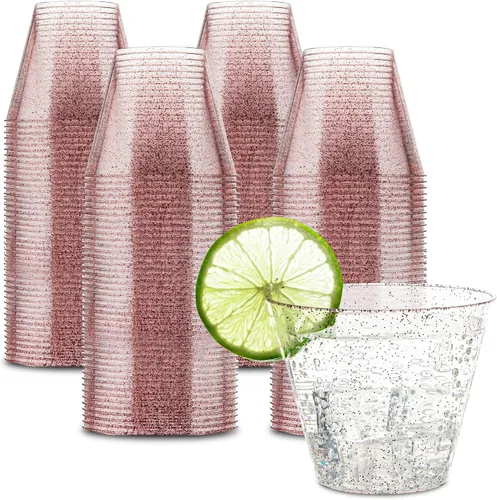 Vista 7 de PLASTICPRO Vasos de plástico desechables de 9 onzas, vasos de diseño antiguo, 100 unidades, transparente