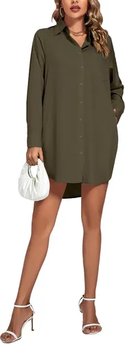 Vista 6 de LYANER Vestido camisero para mujer con cuello en V, botones, manga larga y dobladillo curvado