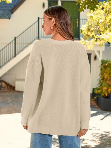 Vista 6 de LILLUSORY Cárdigan de gran tamaño para mujer, ropa de otoño, de tela, cuello en V, con botones frontales, informal, de moda