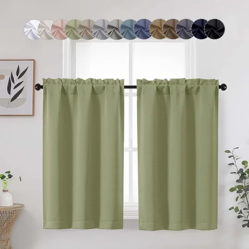 Vista 64 de Aqua Cafe - Juego de 2 paneles de cortinas opacas de 24 pulgadas de largo, con aislamiento térmico suave y sólido, para ventanas de baño, sótano