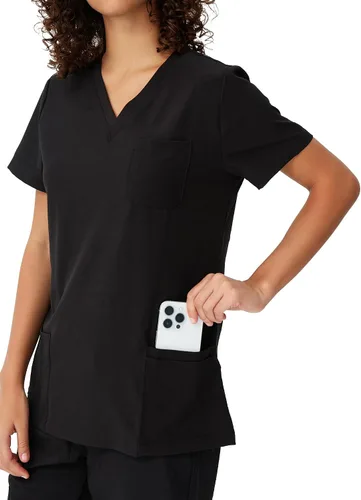 Vista 5 de floralhue Uniformes médicos para mujeres, blusas de uniforme médico suaves con cuello en V, uniforme médico elástico con 4 bolsillos, transpirable
