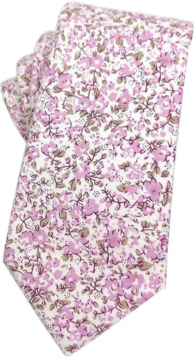 Vista 53 de Corbata de algodón floral para hombre, corbata delgada impresa de 2.56'' 01-Bean Pasta Rosa