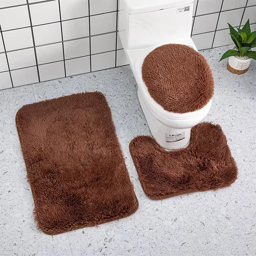 Vista 12 de Juego de alfombras de baño ultrasuaves antideslizantes, 3 piezas de felpilla para bañera, ducha y suelo de inodoro, color sólido absorbente de felpa