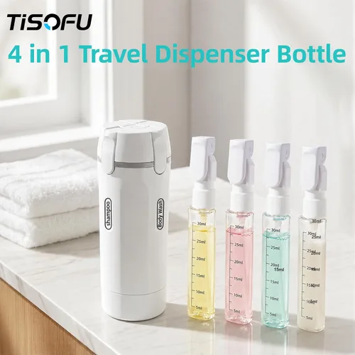 Vista 4 de Botella dispensadora de viaje 4 en 1, Paquete de 2 verde y blanco