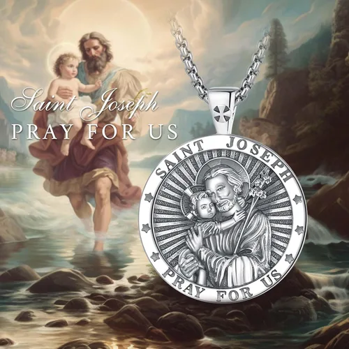 Vista 6 de Vito Collar con colgante de plata de ley 925, San Miguel, San Cristóbal, San Juda, sello de siete arcángeles, Virgen María milagrosa, crucifijo