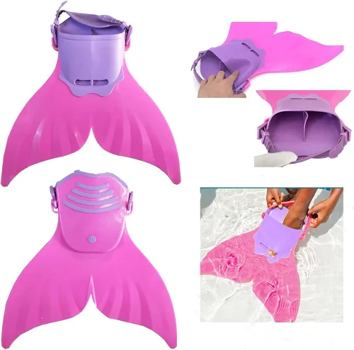 Vista 6 de Traje de baño de princesa con cola de sirena para nadar, traje de baño de 6 piezas, Rosado