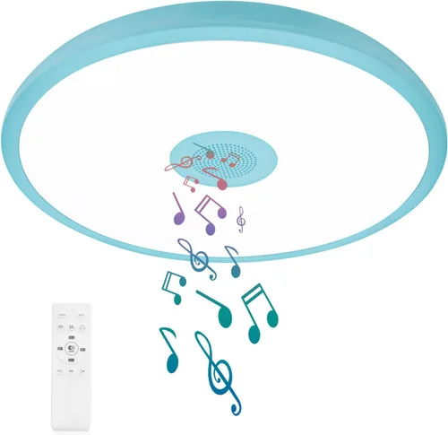 Vista 11 de Lámpara de techo LED inteligente impermeable de montaje empotrado, con altavoz Bluetooth, 28 cm, 18 vatios, lámpara de música regulable, luz RGB
