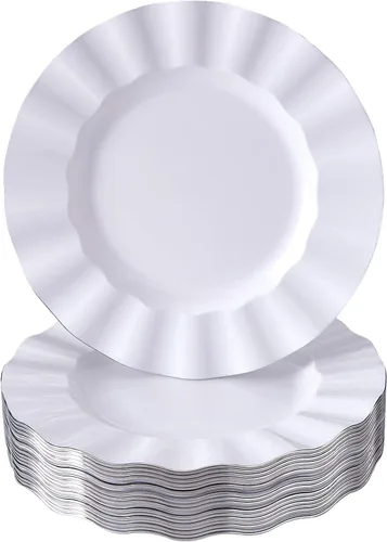 Vista 10 de Silver Spoons Platos de postre desechables 10 piezas Platos de plástico resistente Elegante aspecto fino de porcelana Velo, marfil