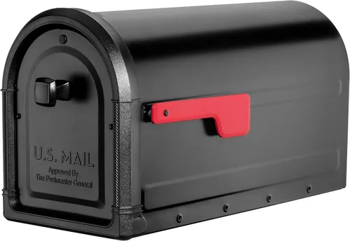 Vista 4 de Architectural Mailboxes Roxbury - Combo de buzón y poste de acero prémium con placa de dirección de Manhattan, mediano, negro