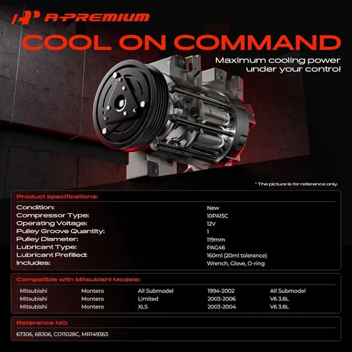 Vista 2 de A-Premium Compresor de A/C con embrague compatible con Mitsubishi Montero 1994-2002, Montero Limited 2003-2006 3.8L, Montero XLS 2003-2004 3.8L