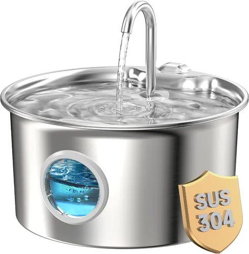 Vista 10 de Fuente de agua para gatos de acero inoxidable: fuente para gatos con 6 filtros + 3 esponjas, fuente de agua para mascotas de 88 oz/2.6 L para gatos