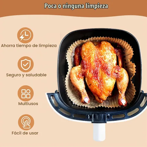 Vista 6 de Forros desechables para freidora de aire, 100 piezas de forros desechables antiadherentes para freidora de aire, papel pergamino sin blanquear de 8