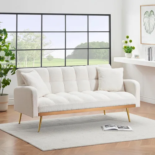 Vista 3 de Sofá biplaza convertible tipo futón reversible, sofá biplaza plegable, cama de invitados tapizada con forro polar tapizado, sofá cama convertible