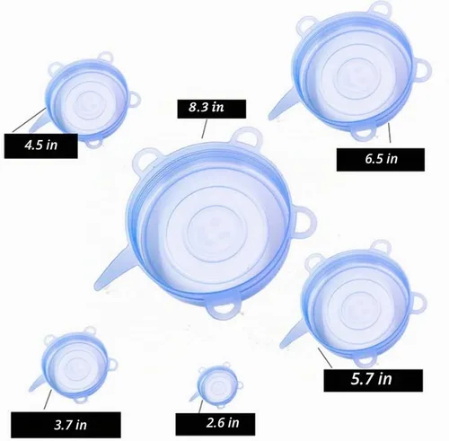 Vista 7 de Tapas elásticas de silicona flexibles redondas reutilizables para tazón, taza, plato, envoltura de alimentos de silicona de grado alimenticio, 6 Azul